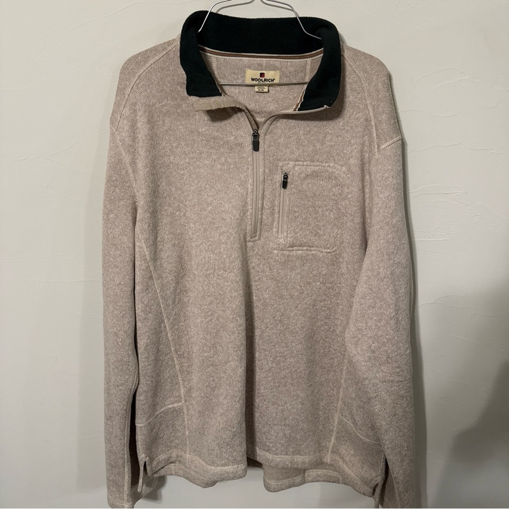NEW Woolrich Men's 1/4 Zip Angler Fleece Jacket Beige Size XLarge new W/O Tags